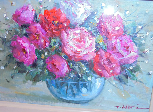 堀哲夫 バラ 油絵 額